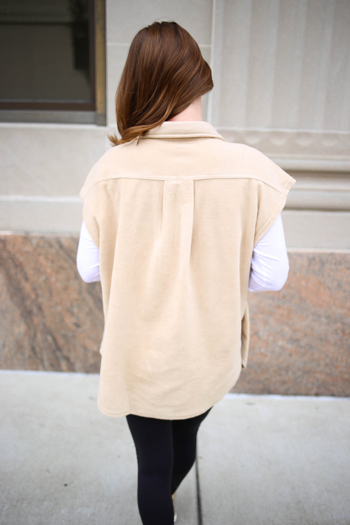 oversized beige fleece vest