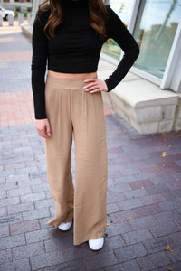 Womens Basic Brown Wide Leg Trouser