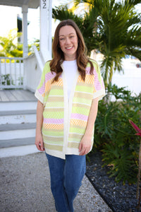Bright Stripe Short Sleeve Cardigan | Boutique Elise | Kelsey Very J