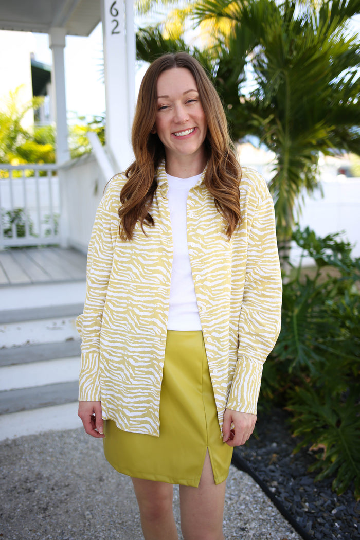 Lemon animal printed button down top