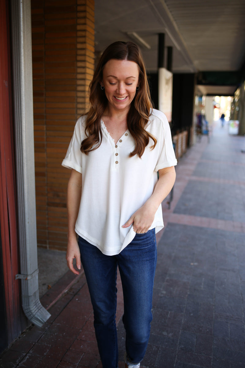 Short Sleeve Basic Button Top | Boutique Elise | Cameron Very J