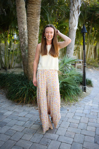 natural floral print wide leg pant