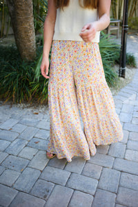 Natural floral print wide leg pant