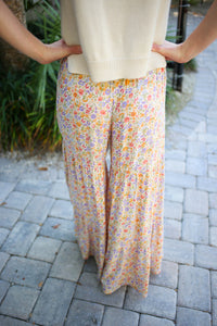 Natural Floral Print Wide Leg Pant | Boutique Elise | Wildflower cozy casual