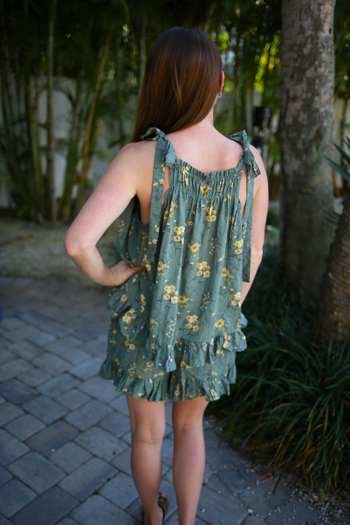 Olive Floral Print Cotton Tank Top | Boutique Elise | Allie Easel