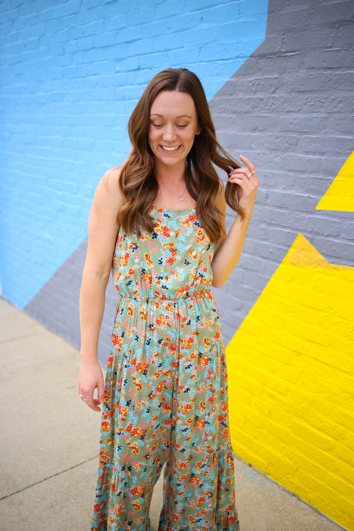 Sage Floral Print Wide Leg Jumpsuit | Boutique Elise | Shay Easel