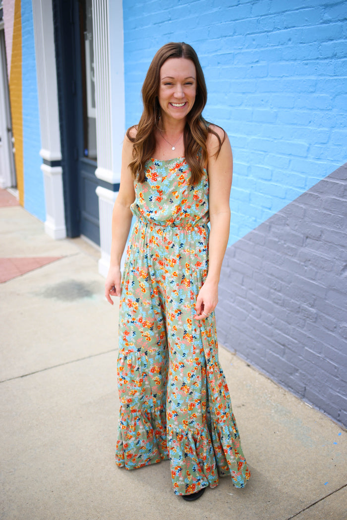 Sage Floral Print Wide Leg Jumpsuit | Boutique Elise | Shay Easel