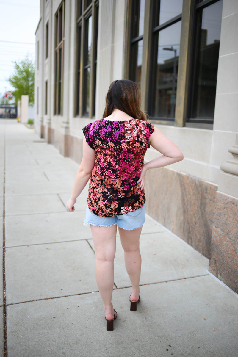 Black and Pink Embroidery Floral Print Top | Boutique Elise | Maddie andree