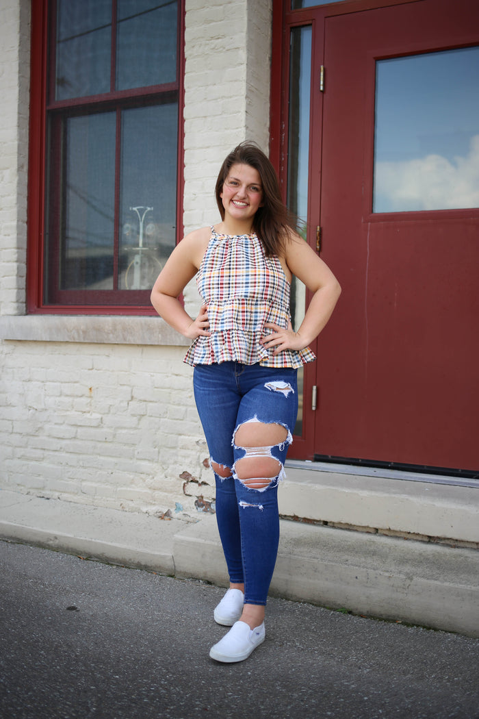 Red Multicolor Plaid Tank Top | Boutique Elise | Jenny Blu Pepper