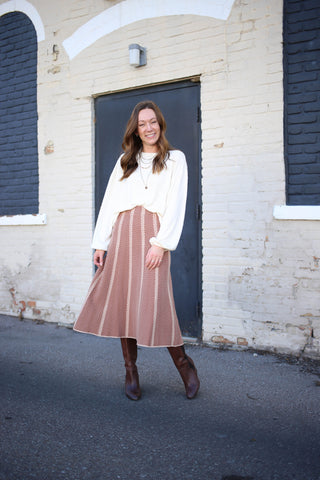 Herringbone Stripe Detail Sweater Skirt