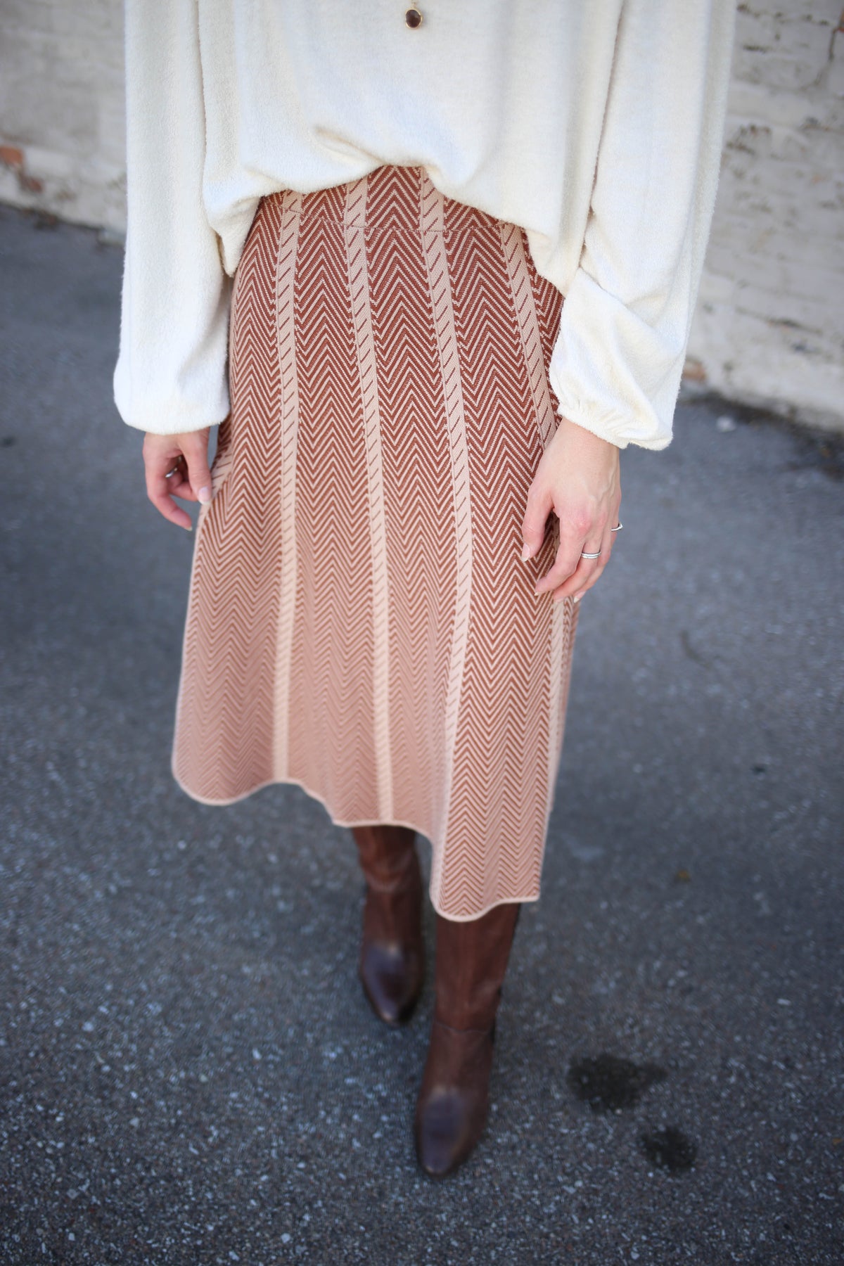 Herringbone Stripe Detail Sweater Skirt