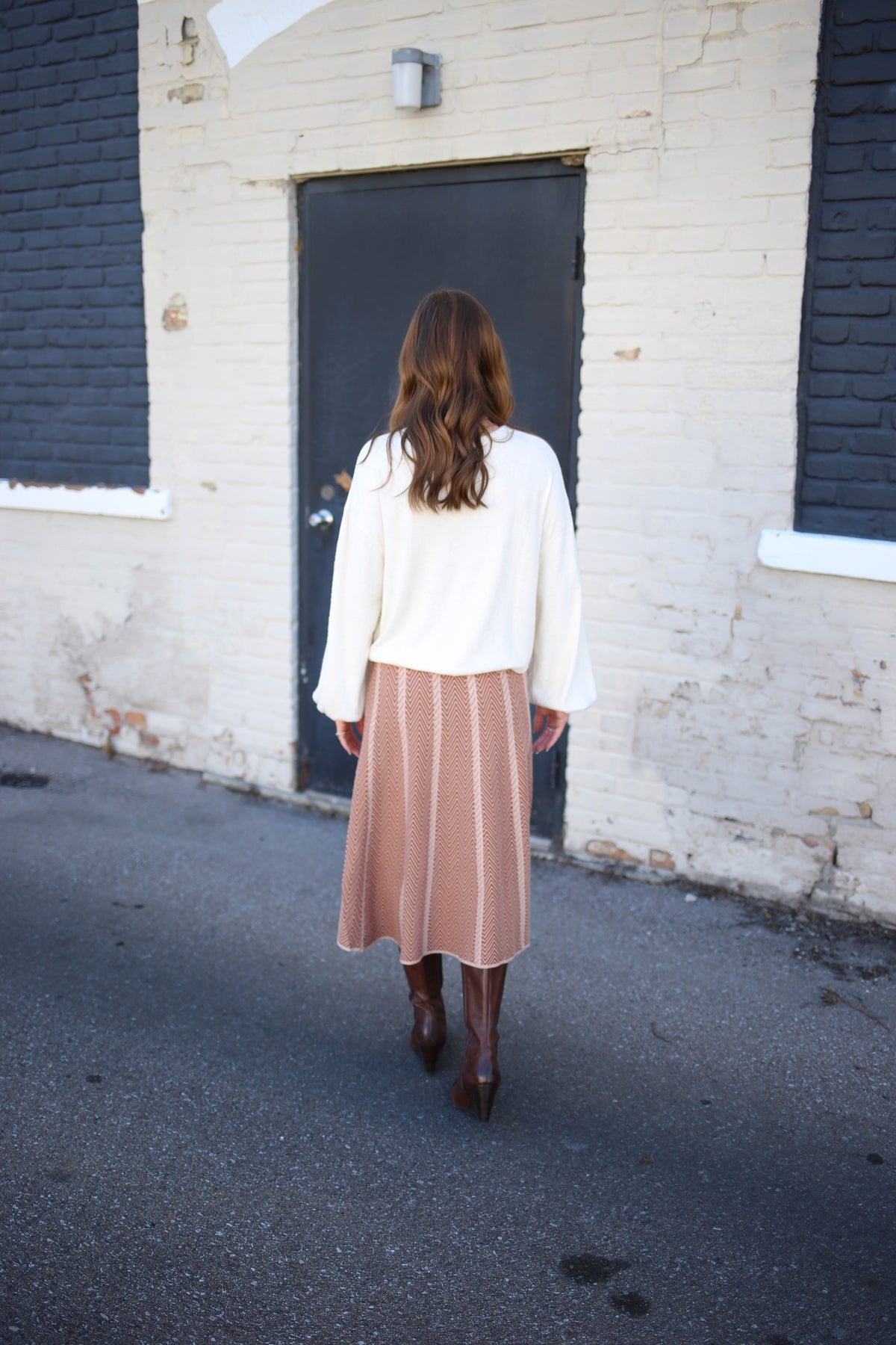 Herringbone Stripe Detail Sweater Skirt | Boutique Elise | Kelly Gilli