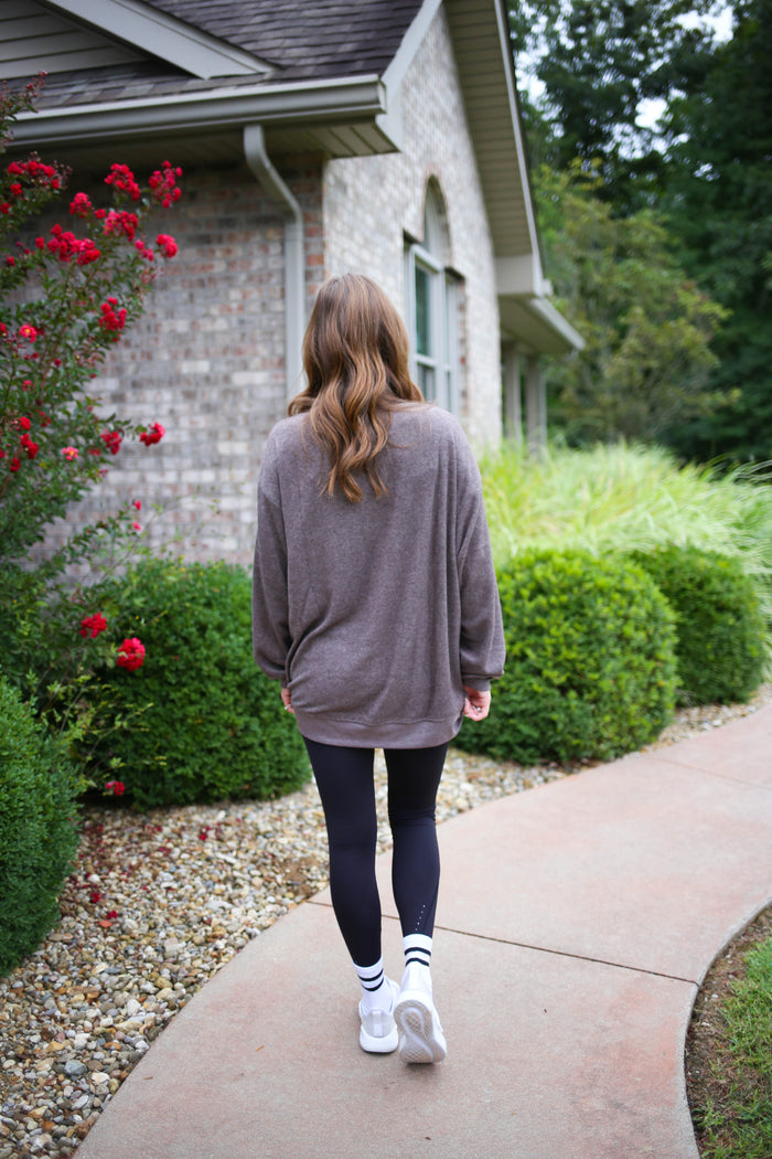 chocolate soft fleece long sleeve lightweight sweatshirt