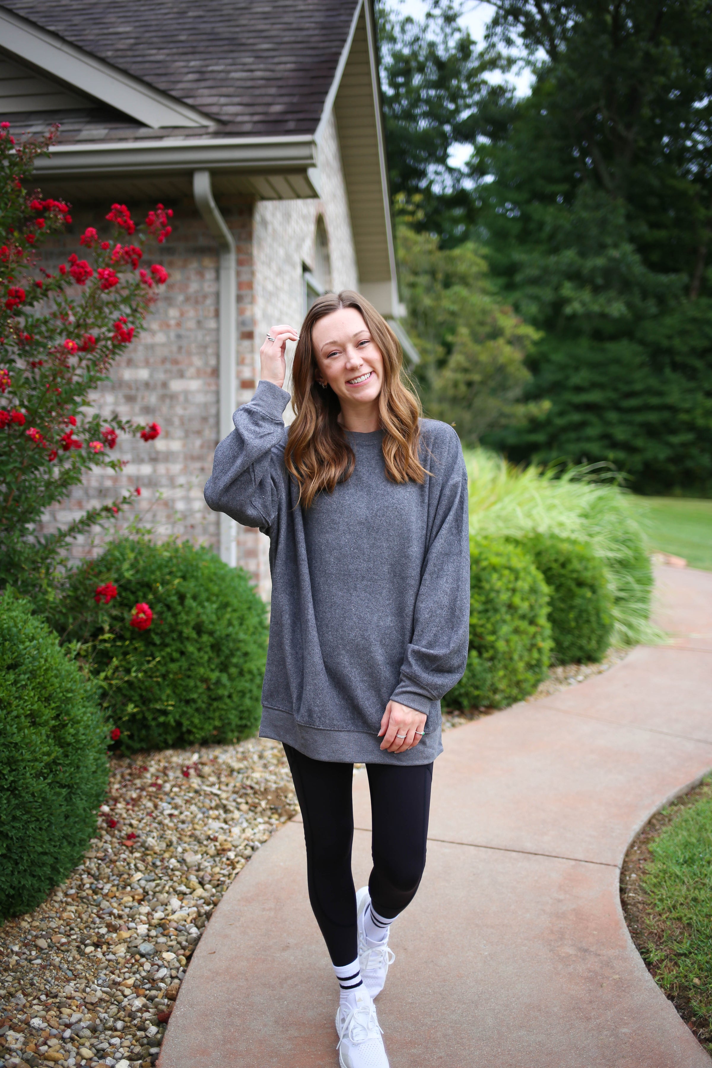 Charcoal Soft Fleece Long Sleeve Lightweight Sweatshirt | Boutique Elise