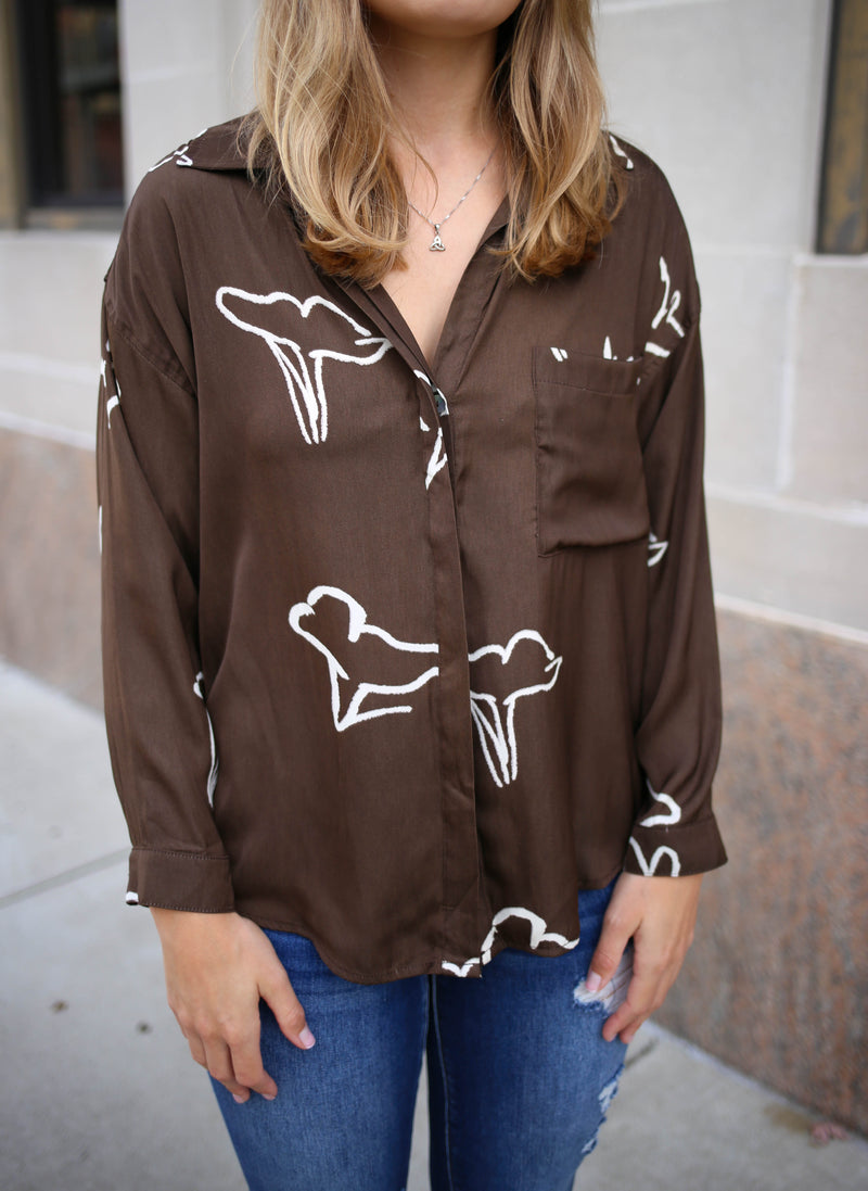Brown Abstract Print Button-Down Top | Boutique Elise | Marie grade & gather