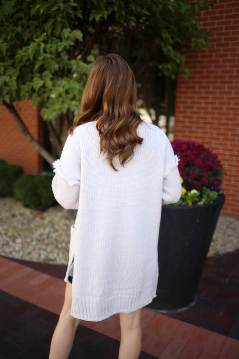 Blue Grey Oversized Knit Boyfriend Cardigan | Boutique Elise | Cameron papermoon