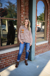 Womens Brown and Orange Patchwork Flannel Shirt | Boutique Elise | Olson papermoon