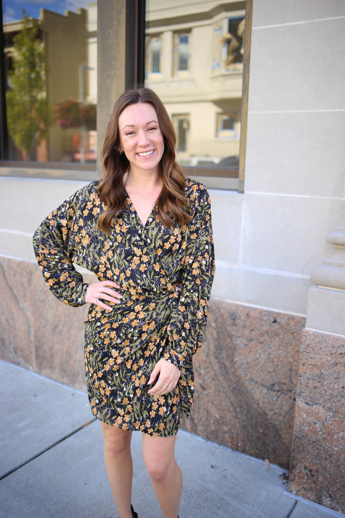 Black Floral Print Wrap Dress | Boutique Elise | Marigold Entro