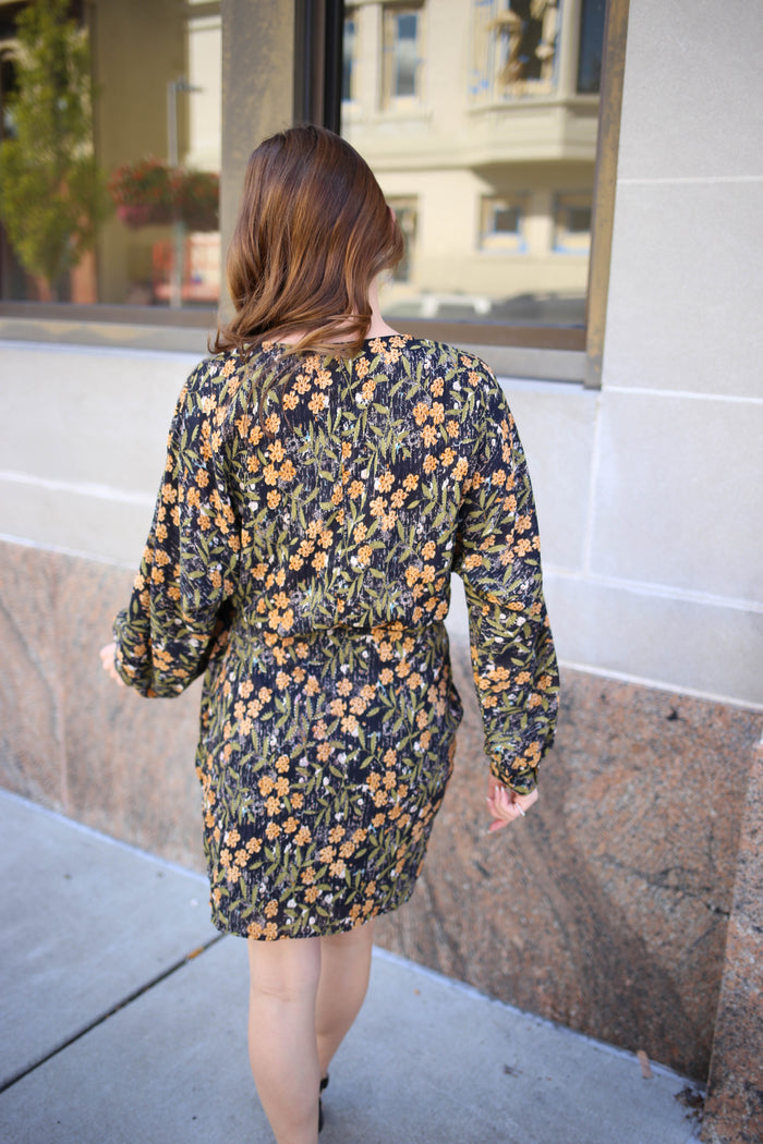 Black Floral Print Wrap Dress | Boutique Elise | Marigold Entro