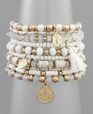 Beaded White and Gold Stack Bracelets | Boutique Elise Golden Stella