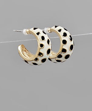 White and Black Spot Half Hoop Earrings | Boutique Elise Golden Stella