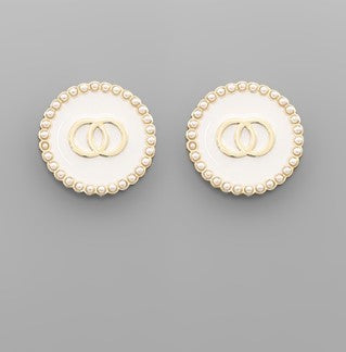 White and Pearl Detail Circle Earrings | Boutique Elise Golden Stella
