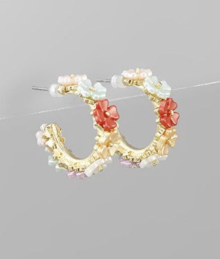 Colorful Floral and Gold Half Hoop Earrings | Boutique Elise Golden Stella