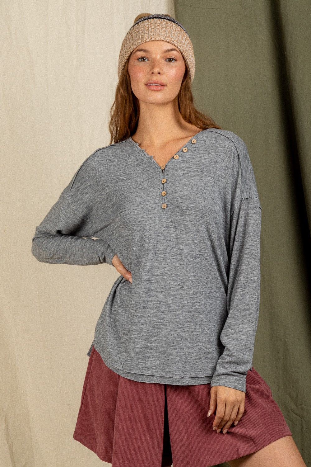 Womens Basic Button Long Sleeve Top | Boutique Elise | Easton Very J