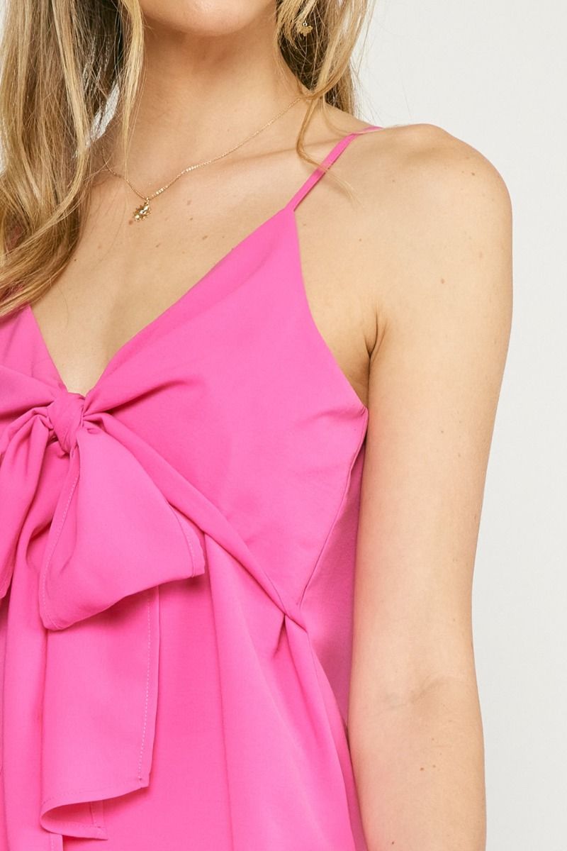 Hot Pink Tie Front Spaghetti Strap Tank Top | Boutique Elise | Bella Entro