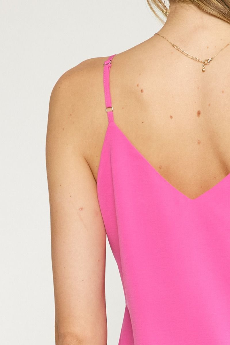 Hot Pink Tie Front Spaghetti Strap Tank Top | Boutique Elise | Bella Entro