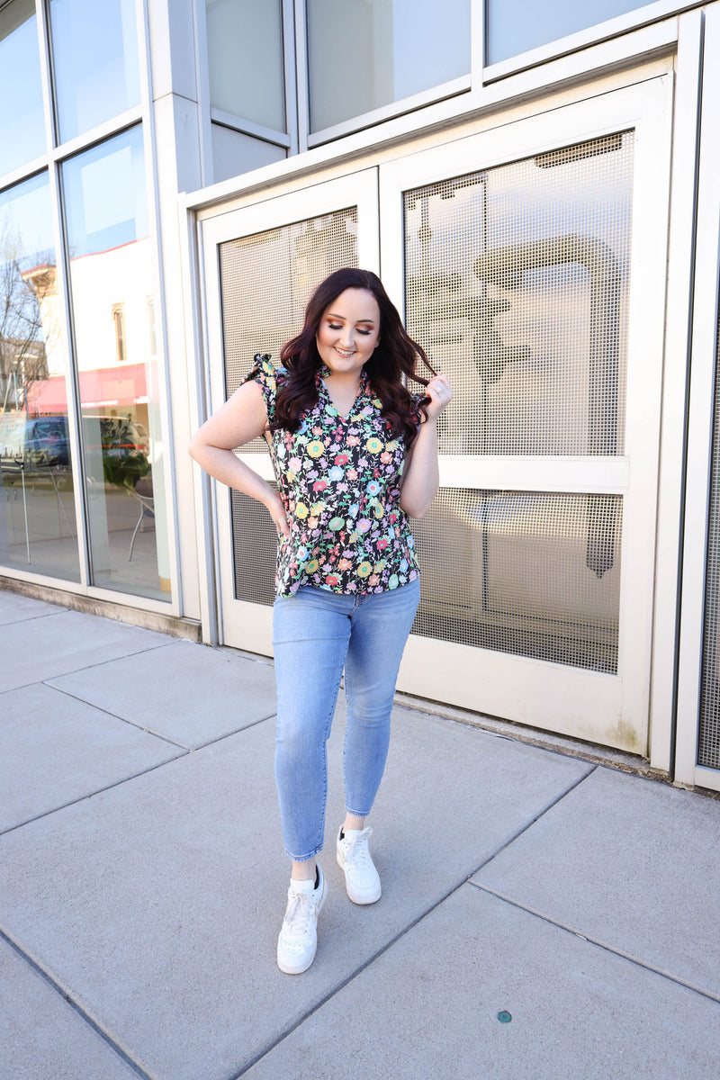 Black and Bright Floral Print Top | Boutique Elise | Lexi Easel