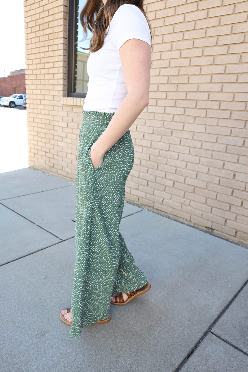 Green Dot Detail Wide Leg Pant | Boutique Elise | Ginny Very J