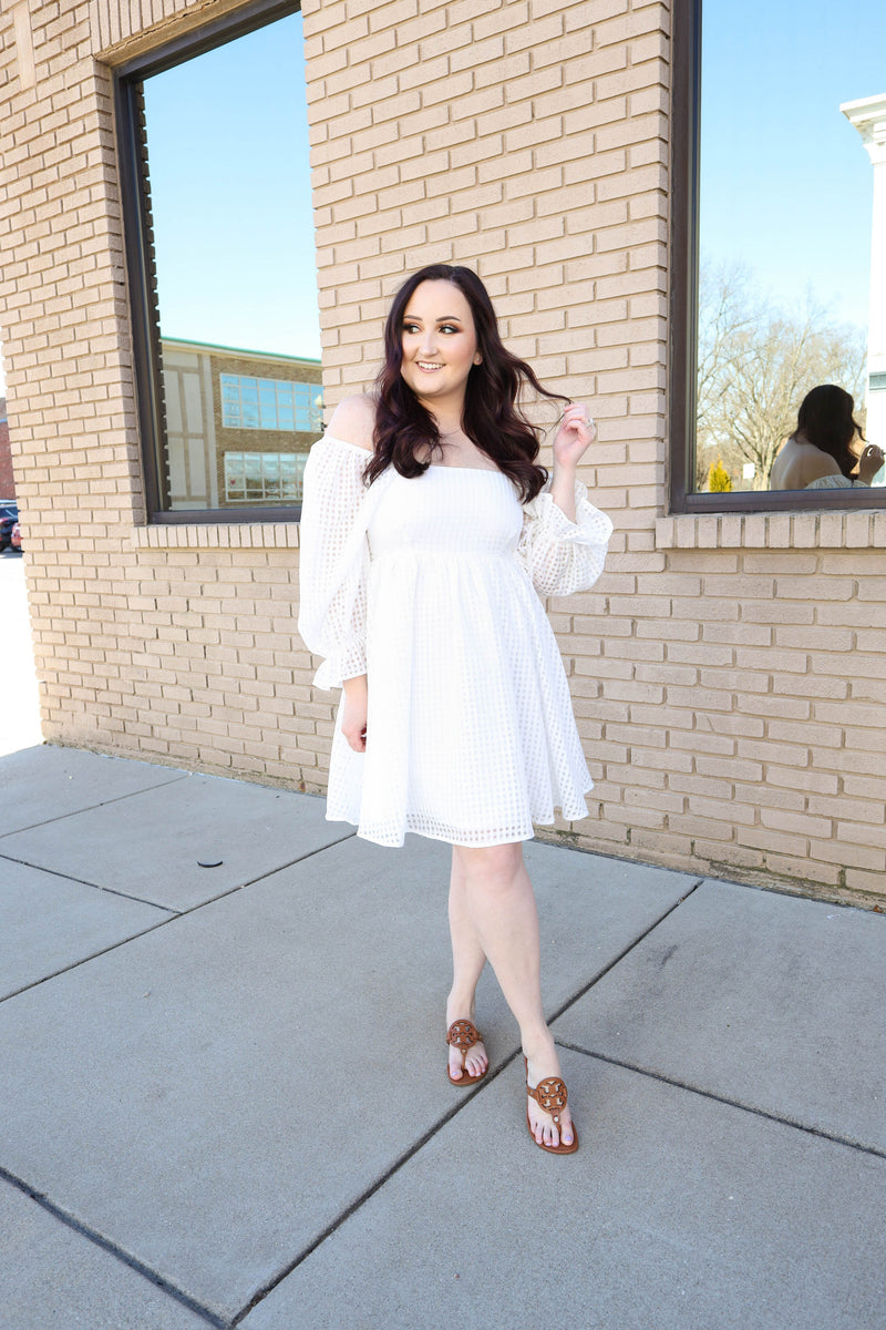 White Square Neckline and Puff Sleeve Dress | Boutique Elise | Whitney Entro
