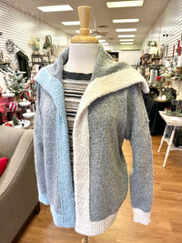 Grey Blue and Ivory Colorblock Cardigan | Boutique Elise | Skylar Staccato