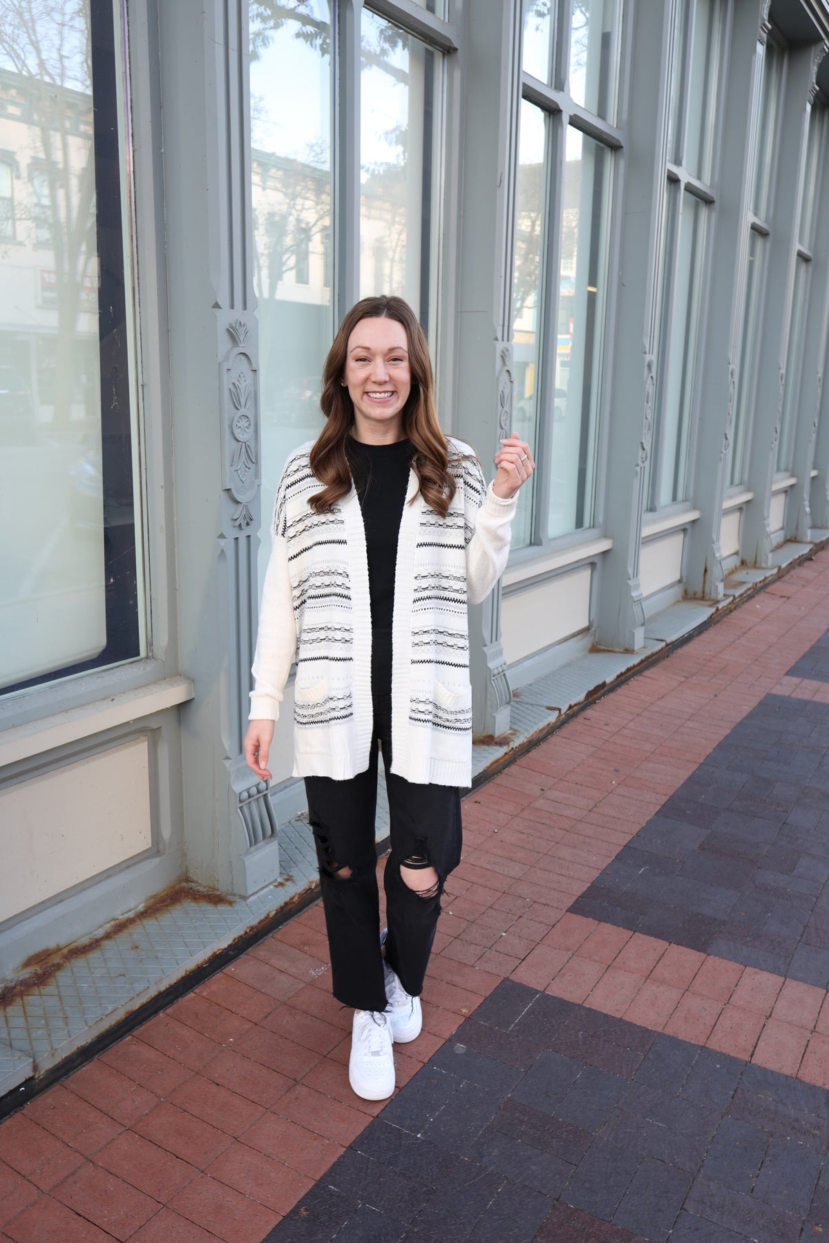 Ivory Black and Grey Aztex Knit Cardigan | Boutique Elise | Annie Staccato