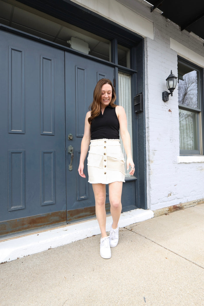 Ivory Colorblock Fringe Mini Skirt | Boutique Elise | Allison Very J