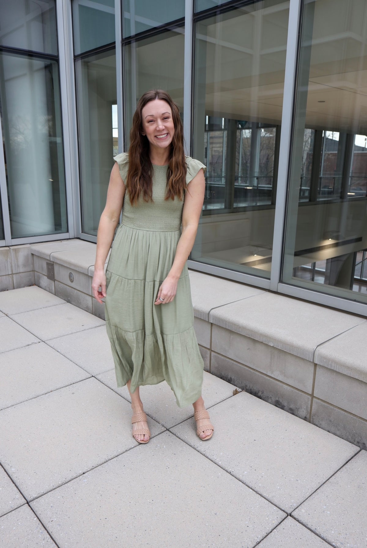 Light Olive Smocked Detail Maxi Dress | Boutique Elise | Ella Blu Pepper