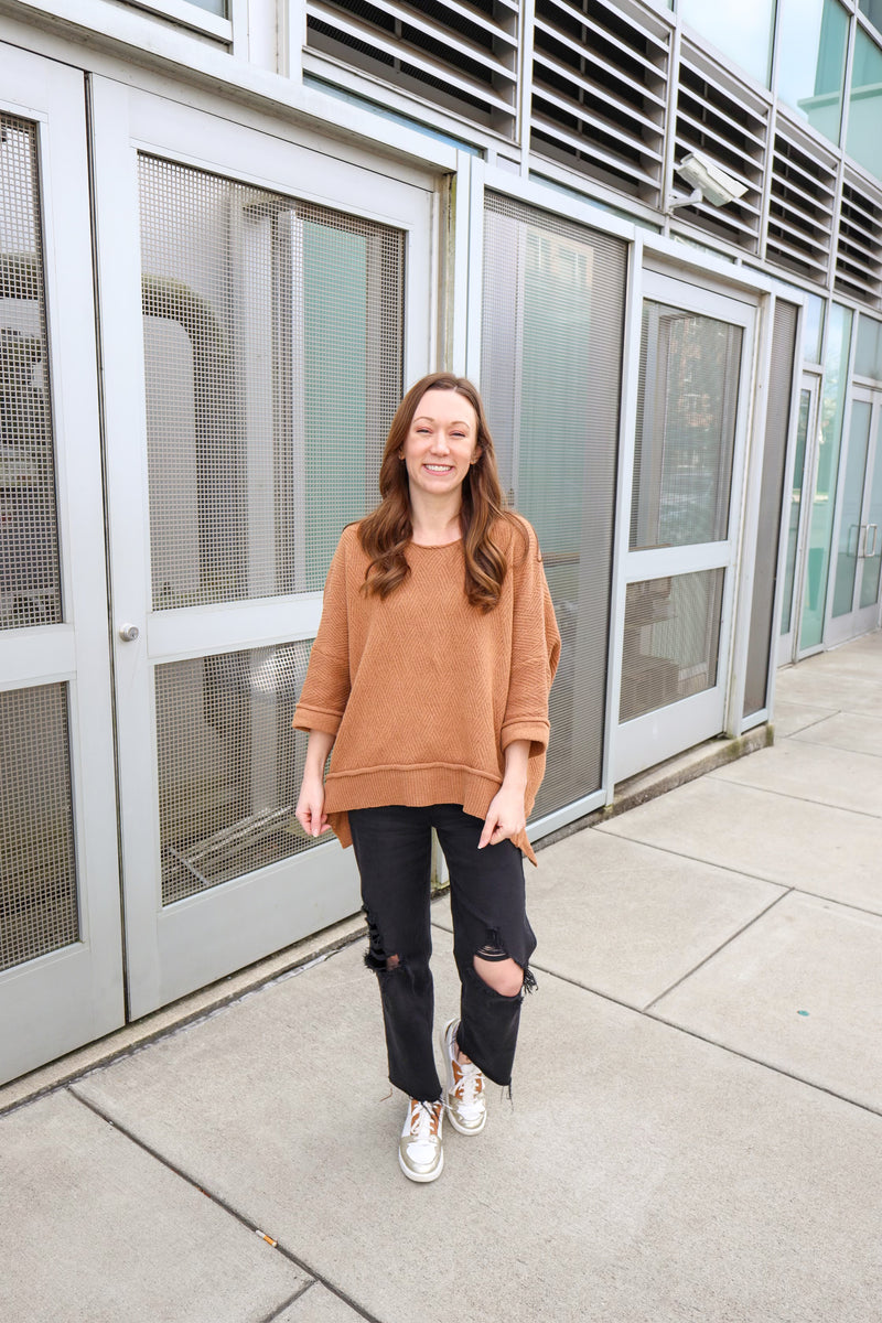 camel knit oversized sweater