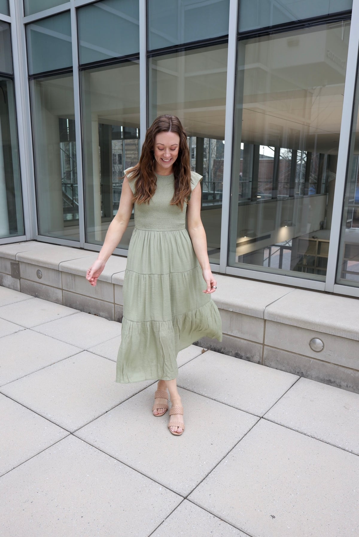 Light Olive Smocked Detail Maxi Dress | Boutique Elise | Ella Blu Pepper