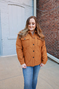 Womens Camel Quilted Jacket | Boutique Elise | Molly Staccato