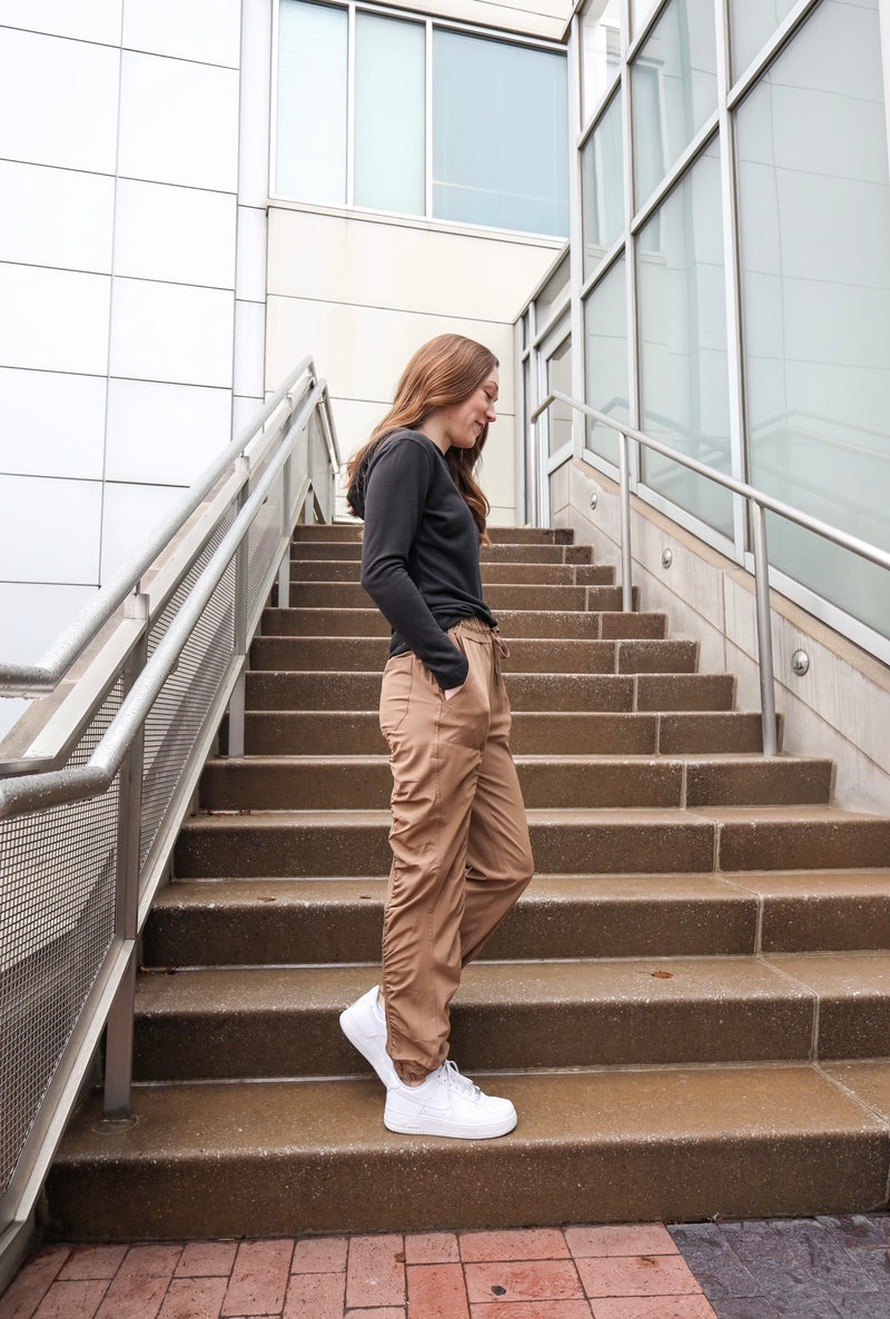 Womens Taupe Gathered Side Detail Joggers | Boutique Elise | Leah Very J