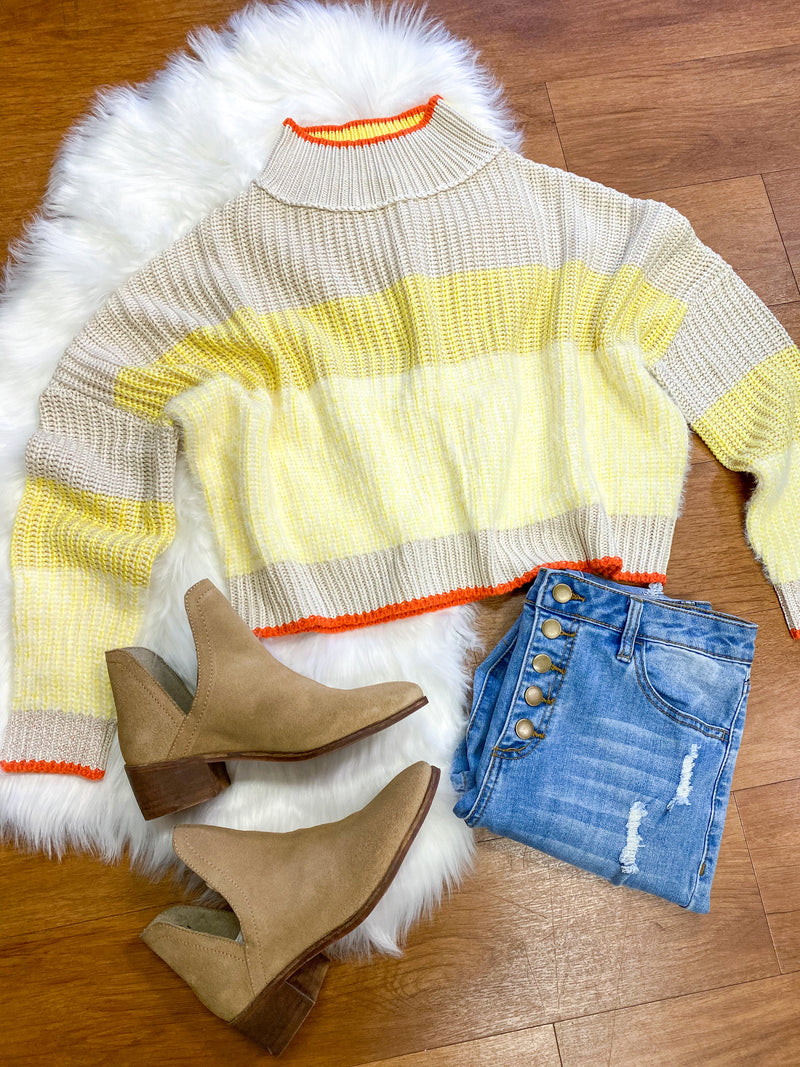 Highlighter Yellow Colorblock Crop Sweater | Boutique Elise | Alisha bucket