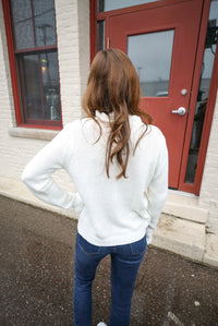 off white ruffle neckline sweater