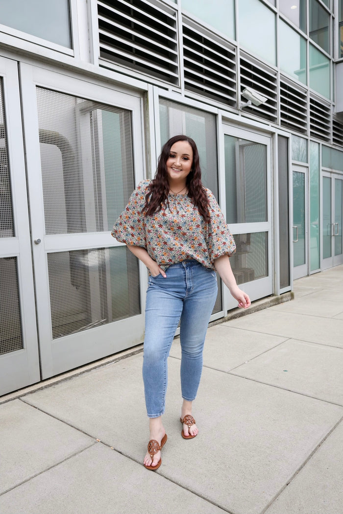 Colorful Floral Print Puff Sleeve Top | Boutique Elise | Campbell Entro