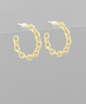 Matte Gold Chain Detail Half Hoop Earrings | Boutique Elise Golden Stella